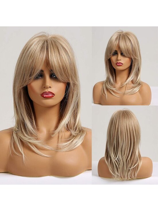 Women Blonde Heat Resistant Long Curly Shoulder Length Synthetic Wigs main image 7
